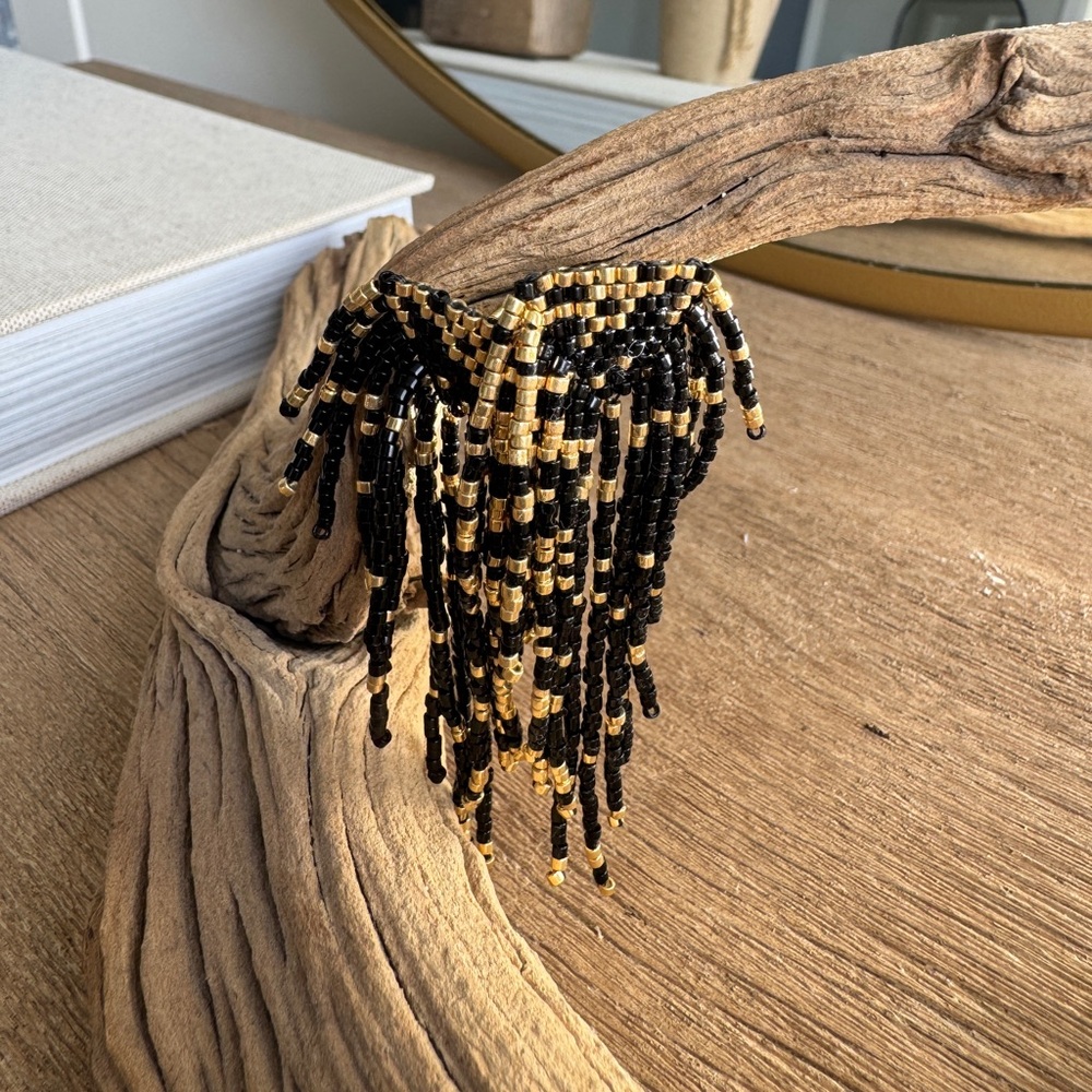 Black & Gold Fringe Statement Earrings
